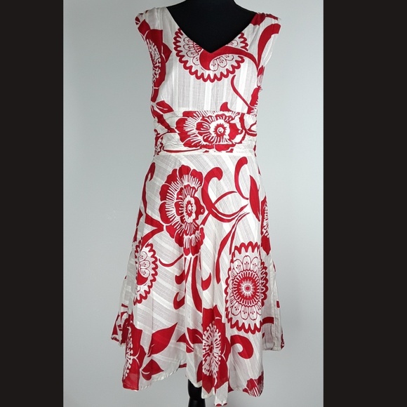 RED DRESS RUN !!!!Amanda Lane Red & White Floral Retro Dress - Picture 1 of 6